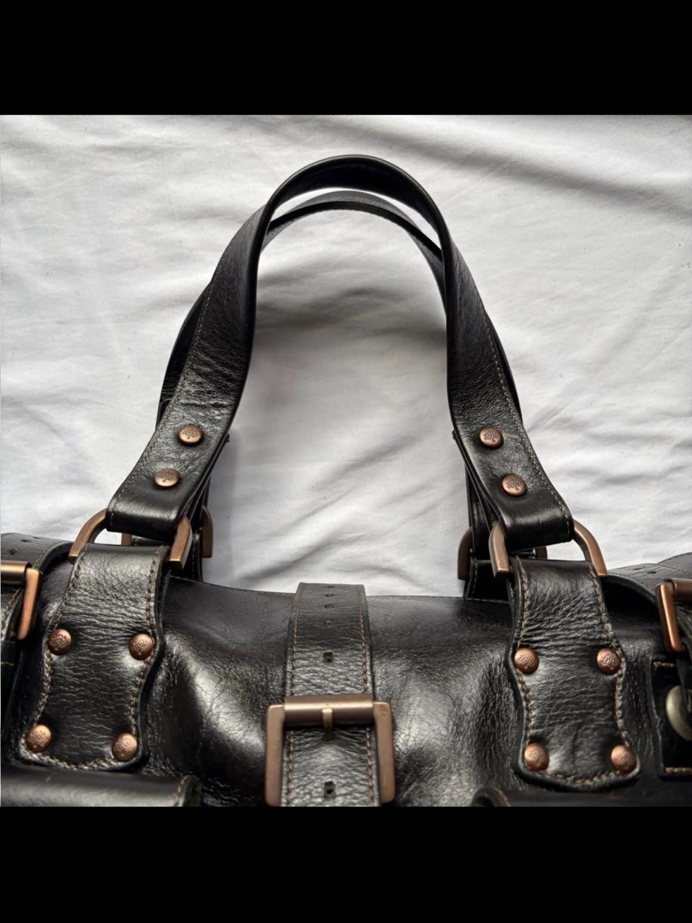 Mulberry Black Leather Buckle-Front Satchel with Copper Hardware - Picture 4 of 11